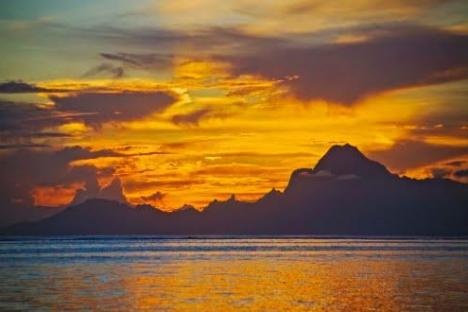 Sunset over the ocean on Tahiti